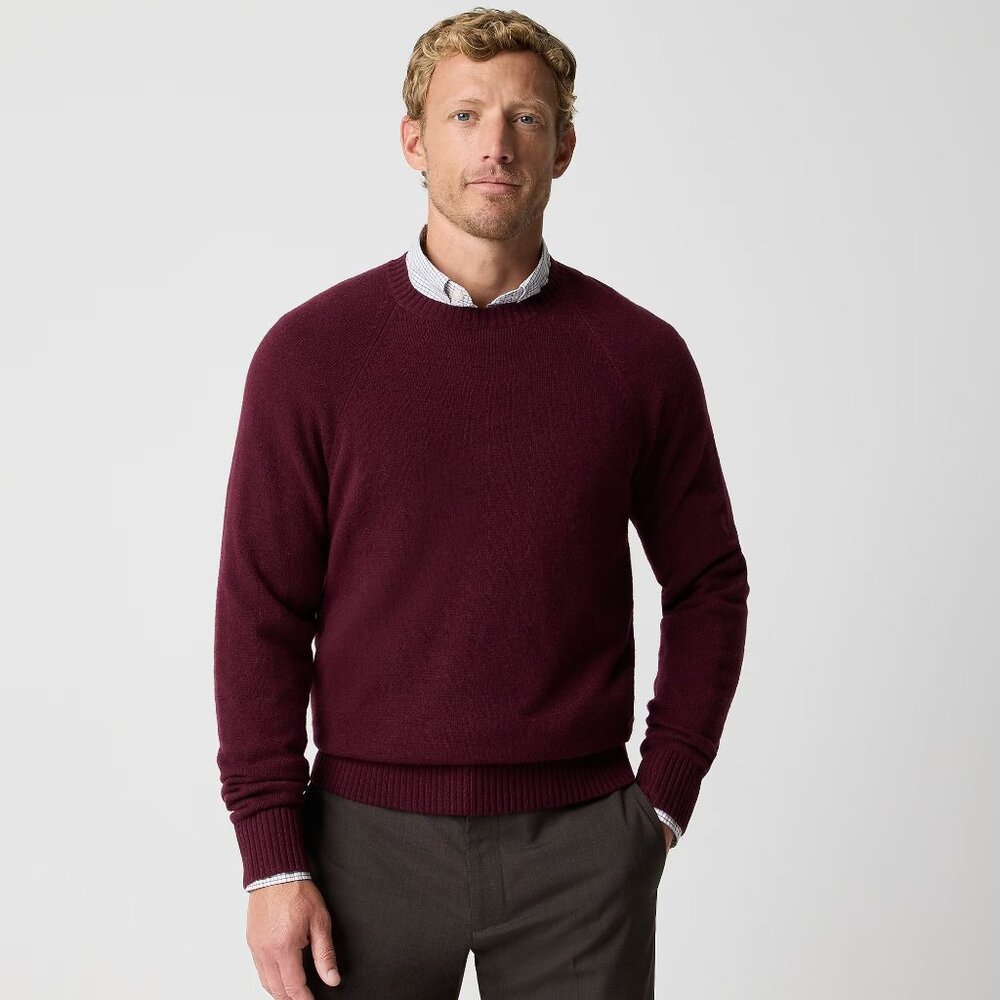 J. Crew Supersoft Lambs Wool-Blend Crewneck in Deep Currant Red XLarge New Mens